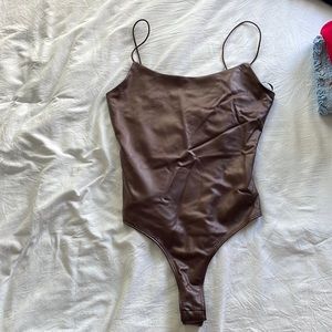 Brown fake leather bodysuit